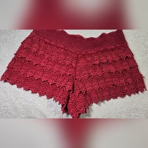 Hippie Laundry Boho Chic Red Crochet Lace Layered Shorts Festival Summer Size S